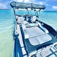 Catamaran de pêche flottant gonflable 19ft/5.8m Bateau ponton de divertissement familial avec coque en aluminium Moteur hors-bord