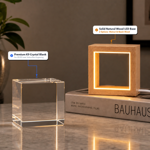 Yeni Gelen Şeffaf Sert K9 Kristal Bloklar 4cm 5cm 6cm Küp Bloklar Lazerle İşlenmiş Ahşap LED Çerçeveli Gece Lambası Hediye Kutusu - Product Image 2
