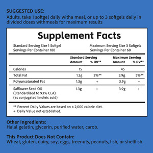 Cápsulas Blandas de CLA Premium con Aceite de Semilla de Cártamo que Apoyan el Rendimiento en el Ejercicio y el Desarrollo Muscular con un Estilo de Vida Saludable y un Peso Controlado - Product Image 6