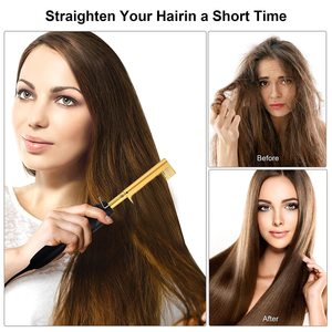 Electric Hair Straightening Comb Dual Use For Dry And Wet Hair Gold Black Rose Red Color With Styling Function - Product Image 3