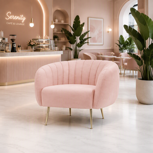 Set <span class=keywords><strong>Moderno</strong></span> ed Elegante di Poltrona e Divano in Tessuto Rosa con Gambe in Metallo Dorato per Appartamenti e Hotel - Product Image 4