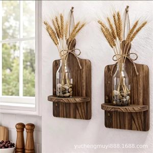 Wooden Wall Mounted <b>Shelf</b> With Vase Holder Rectangle Floating Storage Rack For Living Room <b>Desktop</b> Display - Product Image 3