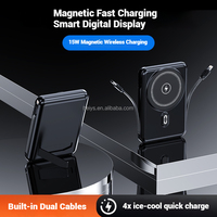 Vente flash PD 22,5W Charge rapide Mini 10000mAh 15W Chargeur sans fil magnétique pliable Support de téléphone intégré 2 câbles intégrés Banque d'alimentation