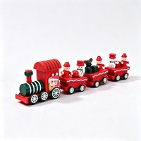 Cartoon-Holzeisenbahn mit vier Wagen und Schneemann, Weihnachtsdekoration, Geschenke für Kinder zu Feiertagen
