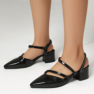 Zapatos de Tacón Bajo Cuadrado para Mujer, Zapatos de Charol Brillante con Punta Puntiaguda, Sandalias de Verano con Corte Lateral para Oficina - Product Image 1