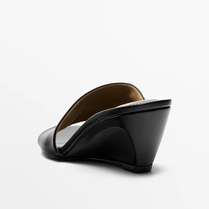 Sandales <span class=keywords><strong>compensées</strong></span> <span class=keywords><strong>noires</strong></span> tendance pour femme, nouvelle collection été 2026, en cuir souple respirant, idéales pour l'extérieur - Product Image 6