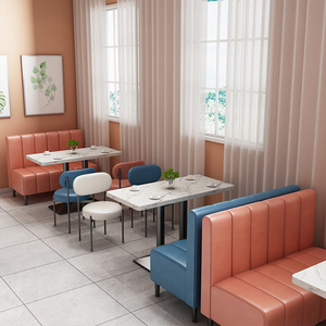 Juego de Muebles Modernos para Restaurante con Sillas de Cuero PU, Mesas de Imitación de Mármol, Estructura Metálica, Diseño Contemporáneo para Cafetería o Comedor - Product Image 5