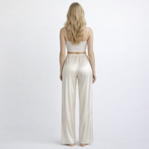 Pantalons larges à taille haute décontractés d'été de haute qualité, sur mesure, en gros, pour femmes, en satin - Product Image 2