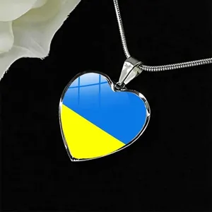 Kalung Hati Bendera Ukraina Kalung Choker Liontin Cabochon Kaca Simbol Nasional Kristal Ukrainian untuk Hadiah Perhiasan Wanita