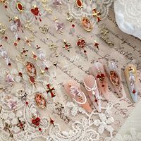 Autocollants pour ongles pour la Saint-Valentin, motif cœur, amour, gothique, vintage, ange, croix, décalcomanies pour ongles pour décorations romantiques d'art d'ongles