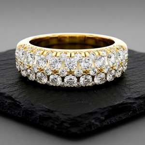 Bague multi-rangs en diamants de laboratoire, or massif, style vintage, pavé large, bijou raffiné, sur mesure, pour femme, idéale pour les fêtes et les cadeaux, classique - Product Image 1