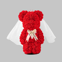 Bestseller Handgefertigter Hochwertiger Hochzeits-Roter-Rosen-Bär Künstliche Blumen Teddybär-Box Valentinstag Weihnachten Anpassbare Farbe