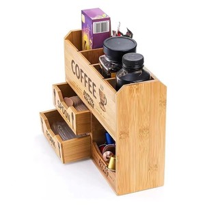 Wooden Coffee <b>Storage</b> <b>Box</b> With <b>Drawers</b> Double Layer Solid Wood Organizer For Kitchen Counter Bar Use - Product Image 3