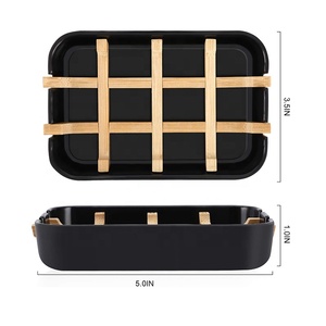 Jabonera Biodegradable Negra y Blanca, de Lujo, con Logotipo Personalizado, de Madera de Bambú, para Baño y Ducha, con Bandeja Escurridora - Product Image 5