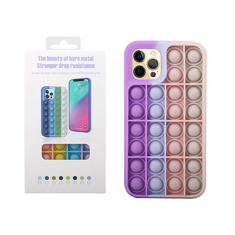 Hot Relief Stress Anxiety Bubble cell phone case Multi color Press Push Silicone back cover for iphone