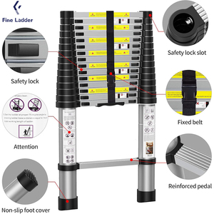 Échelle télescopique moderne en alliage d'aluminium, escabeau télescopique isolé, pliable, pour usage extérieur - Product Image 2