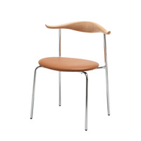 Chaise de salle à manger rétro nordique minimaliste vintage en bois massif avec dossier en fer et corne pour café et restaurant