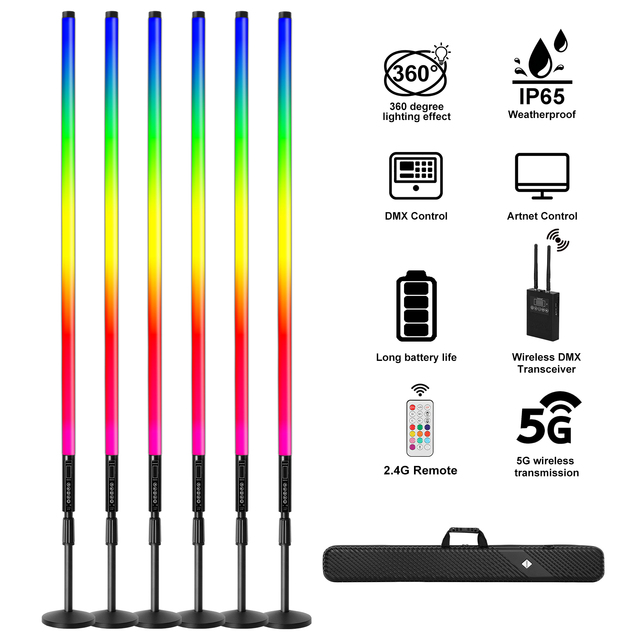 New Design TL-130Ultra Wireless DMX Artnet Control RGB Led Pixel Tube Lights Bar Stand for Video Studio DJ Booth Stage Lighting