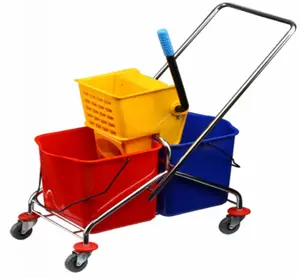 60L Side-press Double Buckets Mop Wringer Trolley-plating