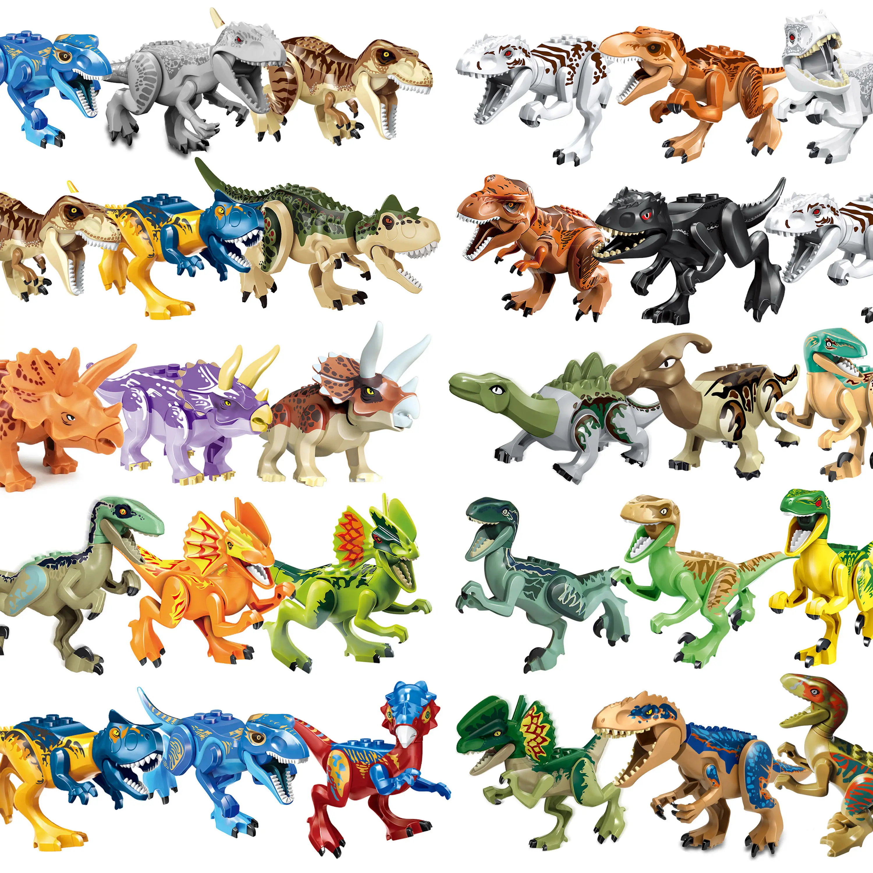 8pcs dinosaurio figura Mundo Jurásico bloques de edificio animales modelo Kit educativo juguetes de construcción para los niños Amazon caliente