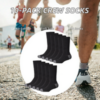 Lot de 10 chaussettes respirantes à semelle rembourrée pour l'entraînement, la course à pied, le sport, en coton, pour hommes, noires, 25,0-27,0 cm