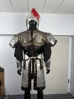 Manteau de Trench Lamellaire Noir et Argenté pour Homme, Style Général Chinois Ancien, avec Plume Rouge et Casque, Matériaux Fonctionnels pour Reconstitutions Historiques