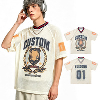 T-shirt en jersey maillé surdimensionné pour homme, coupe ample, manches raglan, style streetwear, sublimation, imprimé personnalisé, 300 g/m², style rugby rétro