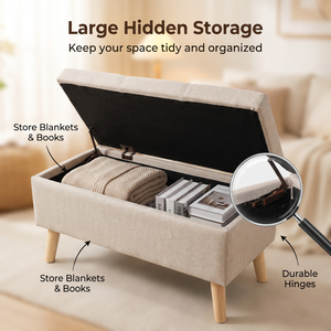 Panca contenitore imbottita da 32 pollici con poggiapiedi e vassoio integrato, design quadrato per camera da letto o soggiorno - Product Image 5