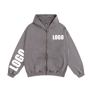 Vintage Sun Faded Zip Up Hoodie Heavyweight High Street Style No string Drop Shoulder Custom Acid Wash Hoodie y conjunto de pantalones de chándal - Product Image 5