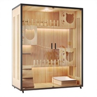 Maison pour chat en bois multi-fonctions, grande capacité, intérieur/extérieur, avec porte en verre ventilée, griffoir, cage pour chat, meubles pour animaux de compagnie