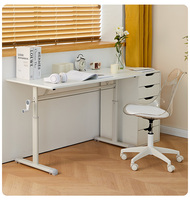 Escritorio de Computadora Extensible con Altura Ajustable Automática, Marco de Madera, Superficie de MDF Ecológica con Acabado Blanco, Patas en Forma de T para Oficina