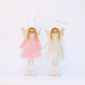 Poupée ange en tissu de Noël avec ailes rétractables rose et blanc, figurine décorative pour salon - Product Image 5