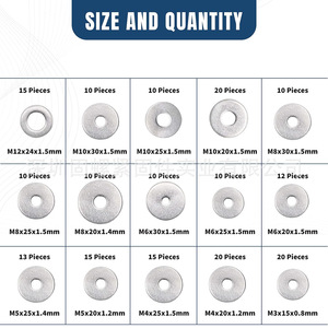 304 Stainless Steel Washers Assortment Kit M3 M12 225pcs Flat Washers Industrial Machinery Assembly <b>Tool</b> Case - Product Image 3
