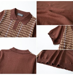 Maglia a maniche corte da uomo in viscosa jacquard fantasia pied-de-poule retrò, effetto seta ghiaccio rinfrescante, taglia standard europea e americana - Product Image 2