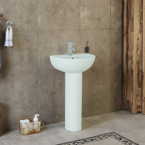 450 Piédestal de lavabo de salle de bain Lavabo à <span class=keywords><strong>main</strong></span> en céramique blanche moderne Piédestal complet Lavabo rond - Product Image 6