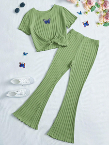 Ropa de Primavera para Adolescentes, Camiseta Informal Estampada y Pantalones Acampanados, Conjunto de 2 Piezas, Ropa de Verano para Niñas, Ropa de Boutique Suave para Niñas - Product Image 4