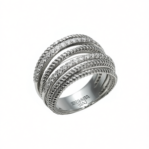 Anello di Lusso in Oro Bianco con Diamante Rotondo per Donne F605, Taglio Naturale Colore D Certificato per Gioielli di Fidanzamento con Accenti in Rame - Product Image 1