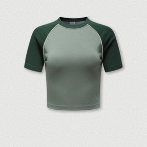 Kurzes Schulter-T-Shirt für Damen aus Baumwolle im amerikanischen Retro-Stil mit Kontrast muster für Damen blusen - Product Image 1