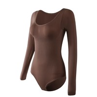 Body à manches longues couleur unie col rond body haut de fitness body pour femme