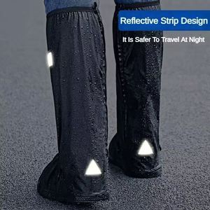 Couvre-chaussures montants unisexe en silicone/PVC noir, légers, imperméables et réfléchissants pour la moto/vélo - Product Image 4