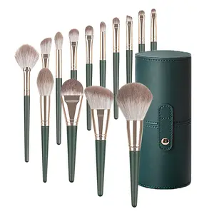 2023 High Quality Green 10/14 PCS Professional Natural Makeup Brushes Makeup Tools Makeup Brush Set With Holder