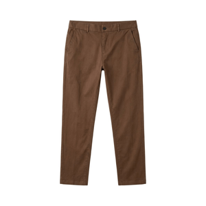 Pantalon chino décontracté pour homme en coton vert olive uni, coupe droite, taille mi-haute, braguette boutonnée, respirant, délavé, automne - Product Image 3