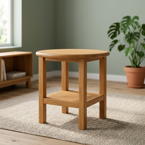 Table à manger en teck massif avec étagère à lattes, design scandinave moderne, écologique et durable, pour 2 personnes, mobilier de salle à manger d'hôtel - Product Image 4