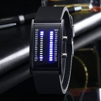 Jam Tangan Digital Pria LED Biru Baris Ganda Tali Silikon Olahraga
