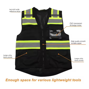 Chất Lượng Cao Ngoài Trời Thoáng Khí Màu Đen Áo Khoác Đa-Túi Tùy Chỉnh Polyester Phản Quang An Toàn Vest - Product Image 4
