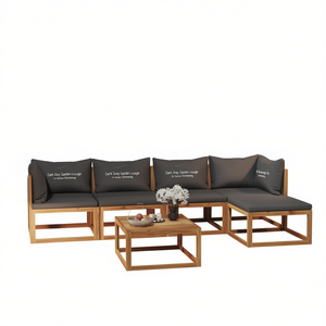Ensemble de salon de jardin gris foncé en bois naturel, 6 places, mobilier d'extérieur au design contemporain, résistant aux intempéries - Product Image 1