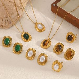 ชุดเครื่องประดับหินธรรมชาติ จี้รูปทรงเรขาคณิต สร้อยคอ แหวน ต่างหู สำหรับผู้หญิง สวมใส่ได้ทุกวัน ประดับมุกน้ำจืด - Product Image 2