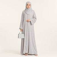 Dovegraue Verzierte Offene Abaya Damen Bescheidene Kleidung Islamische Bekleidung