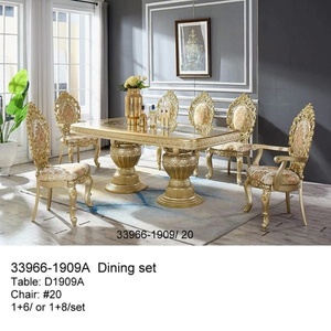 Juego de mesa de comedor de madera de estilo europeo clásico con marco blanco antiguo para decoración del hogar, hoteles y salones de banquetes. - Product Image 5