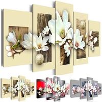 HONGYA Lot de 5 Pièces, Impression d'Art sur Toile, Peinture à l'Huile Murale, Tableaux de Fleurs pour Salon, Cadres Décoratifs